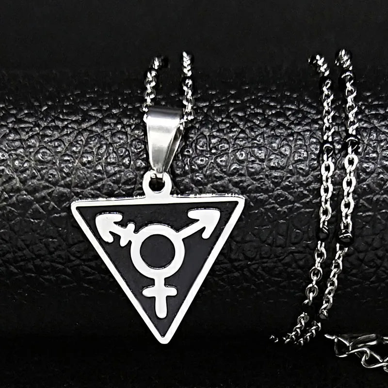 Steel Pendant Dark Enamel Transgender Symbol Triangle