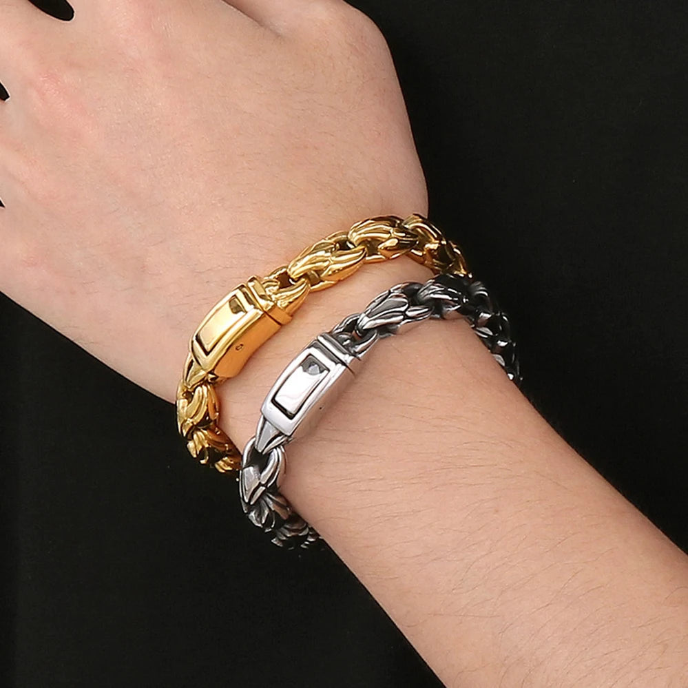 10MM Width Sunflower Seeds Style Chain Man Bracelet for Men Gold Color Polished Stainless Steel Male Bracelets Wrist