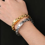10MM Width Sunflower Seeds Style Chain Man Bracelet for Men Gold Color Polished Stainless Steel Male Bracelets Wrist