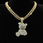 Men Women Iced Out Brown Bear Pendant Necklace With 13mm Miami Cuban Link Chain Men's Necklaces Choker Collar Hip Hop