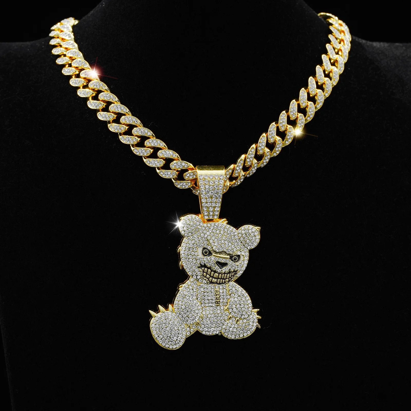 Men Women Iced Out Brown Bear Pendant Necklace With 13mm Miami Cuban Link Chain Men's Necklaces Choker Collar Hip Hop