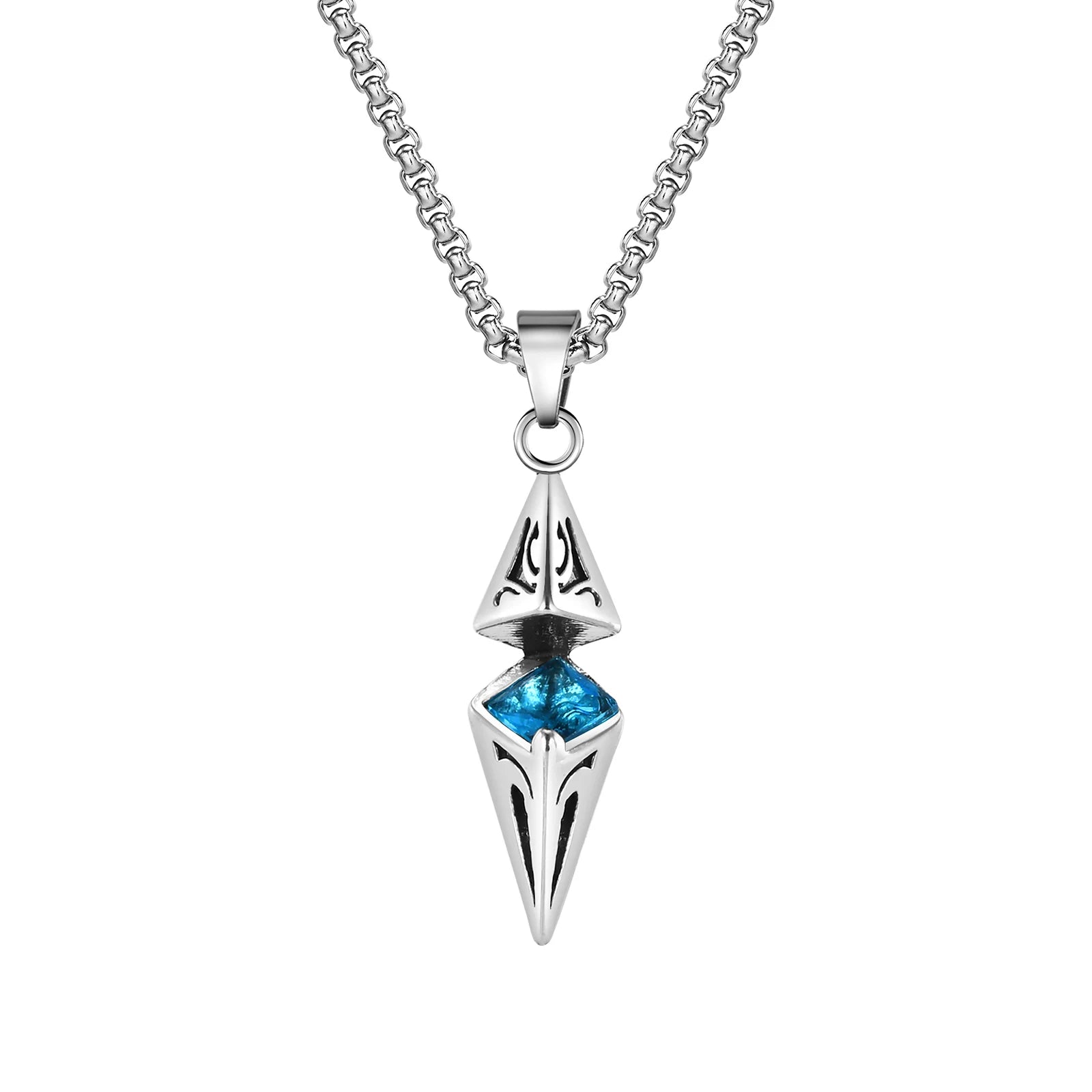 Blue Stone Geometric Pendant Necklace — Stainless Steel