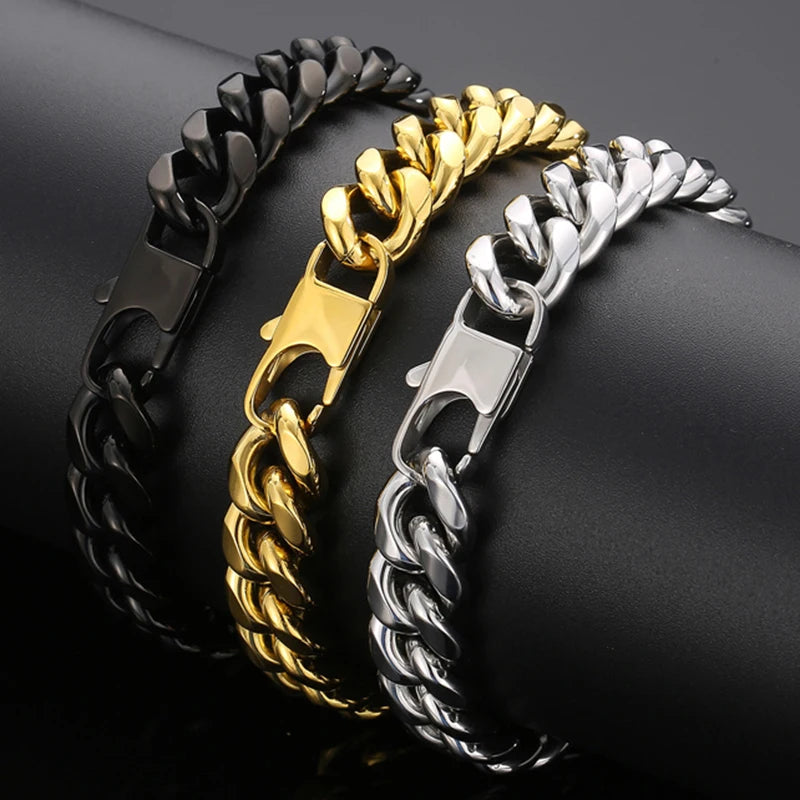 Classic 12MM Men's Cuban Link Chain Bracelet Men High Polished Solid 316l Stainless Steel Bracelets Jewelry Accessory