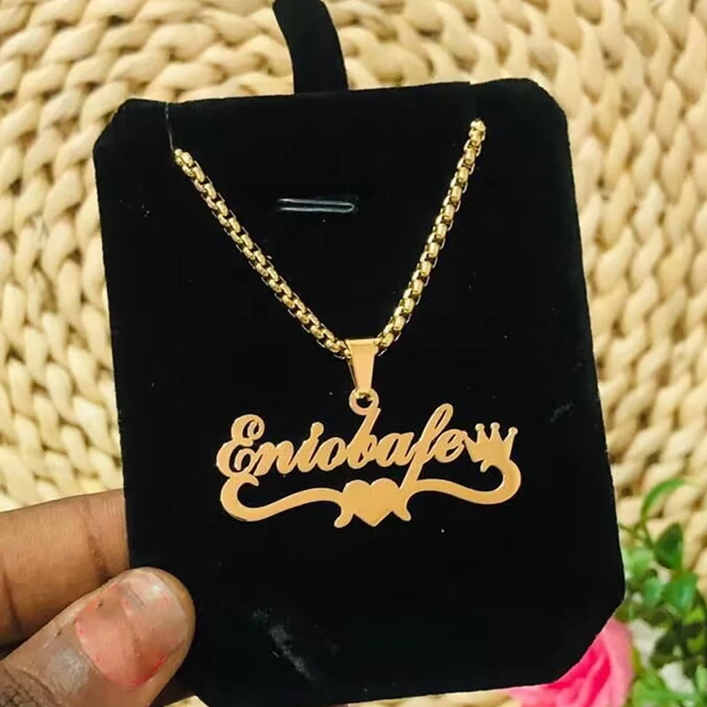 Atoztide 50cm Personalized Custom Names Pendant Necklace Stainless Steel Gold Color Cuban Thick Chain for Men Women Jewelry Gift