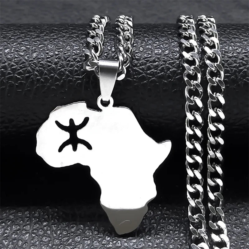 Africa Map Silver Pendant Necklace — Stainless Steel