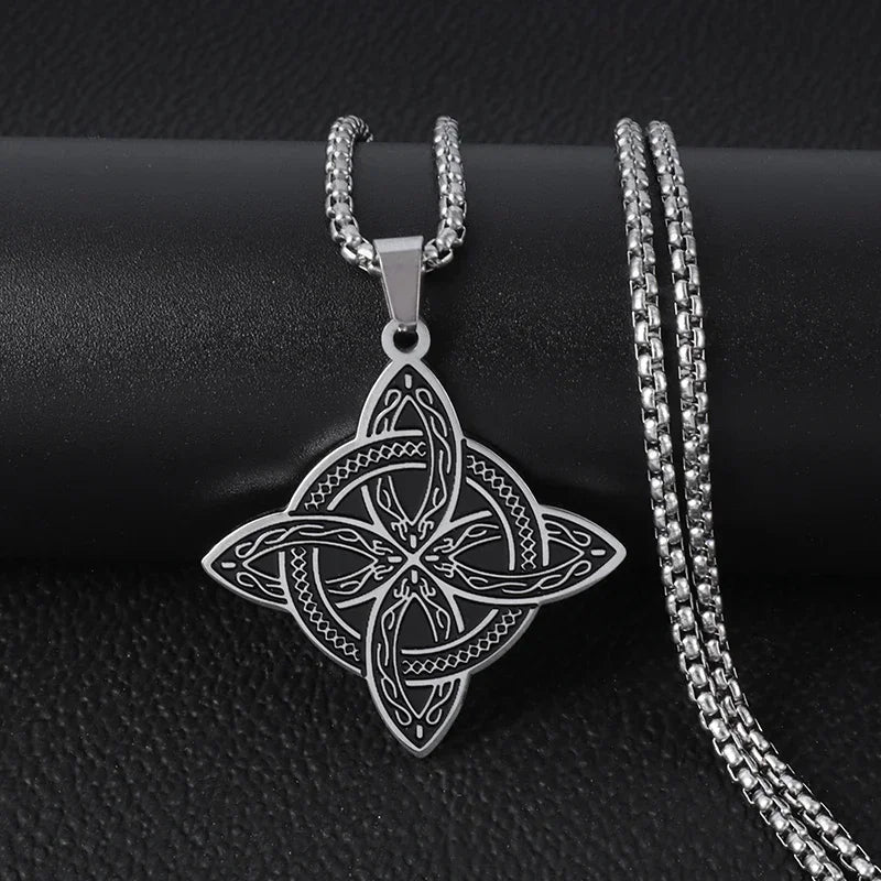 Witch Knot Necklace Celtic Knot Pendant Stainless Steel Amulet Triskelion Ankh Cross Pentagon Jewelry Birthday Gift for Women