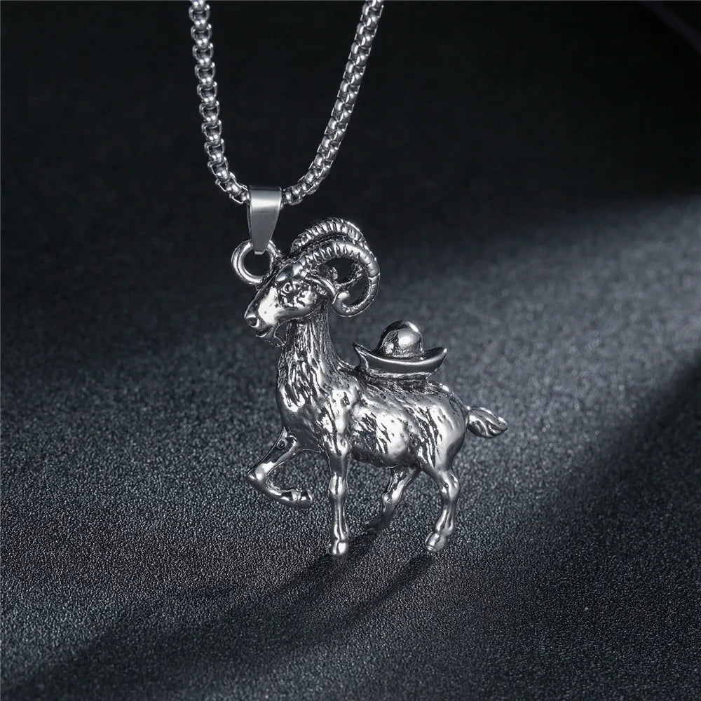 Punk Bull Buffalo Skull Pendant Necklace For Cool Men Women Stainless Steel Long Chain Necklace Party Gift Hip Hop Jewelry