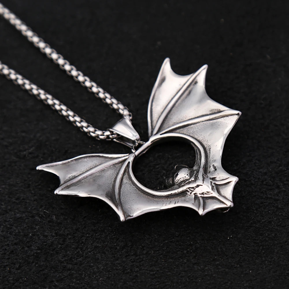 Bat Pendant Necklace — Stainless Steel