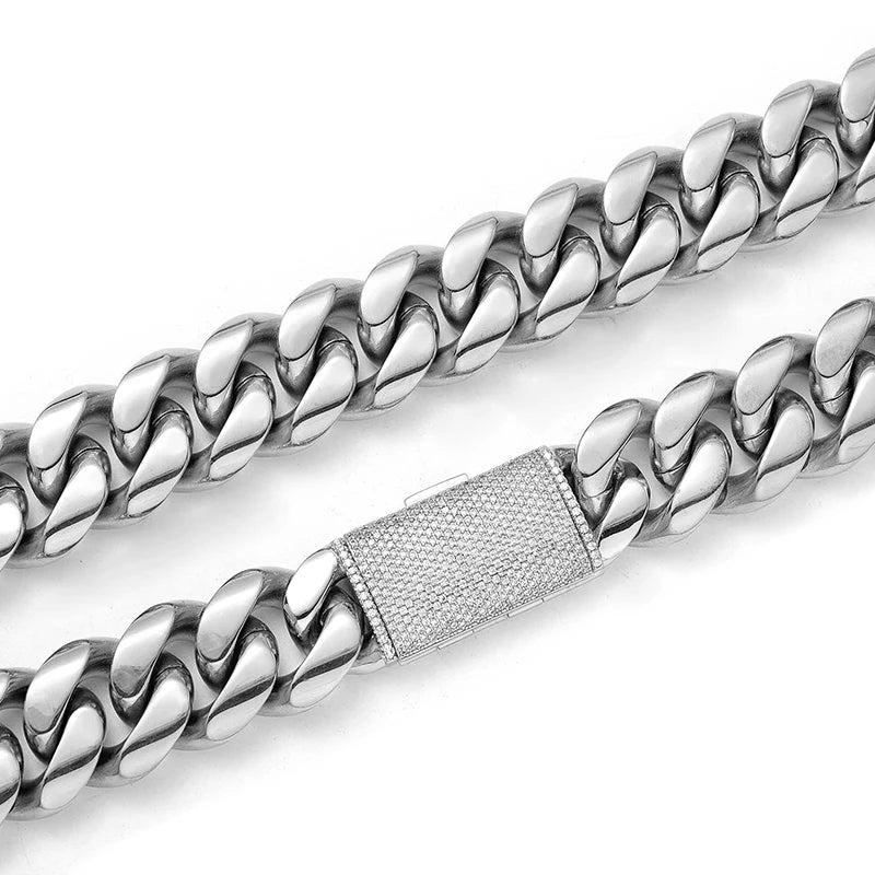 12/14/18/20/22mm Big Heavy Solid Stainless Steel Cuban Miami Link Chain Necklaces for Men Hip Hop Bling Iced out Rapper Jewelry
