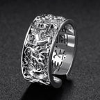 Stereoscopic Embossed Design Zodiac Mens Rings Retro Opening Adjustable Wide Ring New 925 Silver Manly Handsome Banquet Jewelry