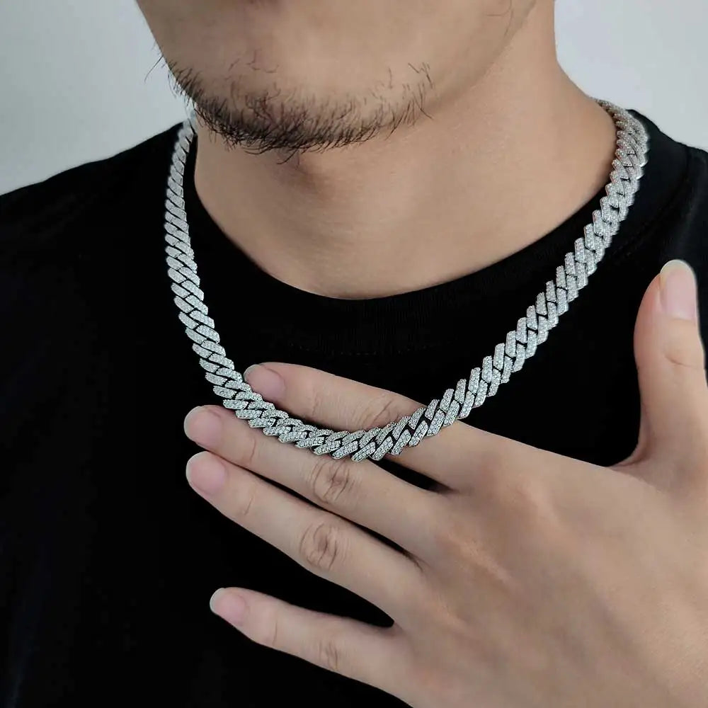 925 Silver Cuban Chain Necklace Iced Out 10-20MM