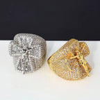 Iced Out Cross Jesus Ring Stainless Steel CZ