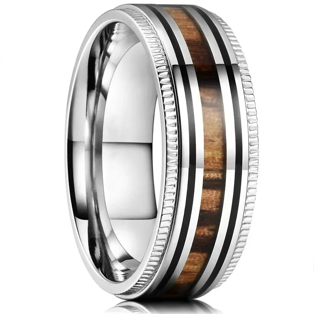 Fashion 8mm Silver Color Men Stainless Steel Ring Inlay Colorful Abalone Shell Rings For Men Women Wedding Band Jewelry Gifts