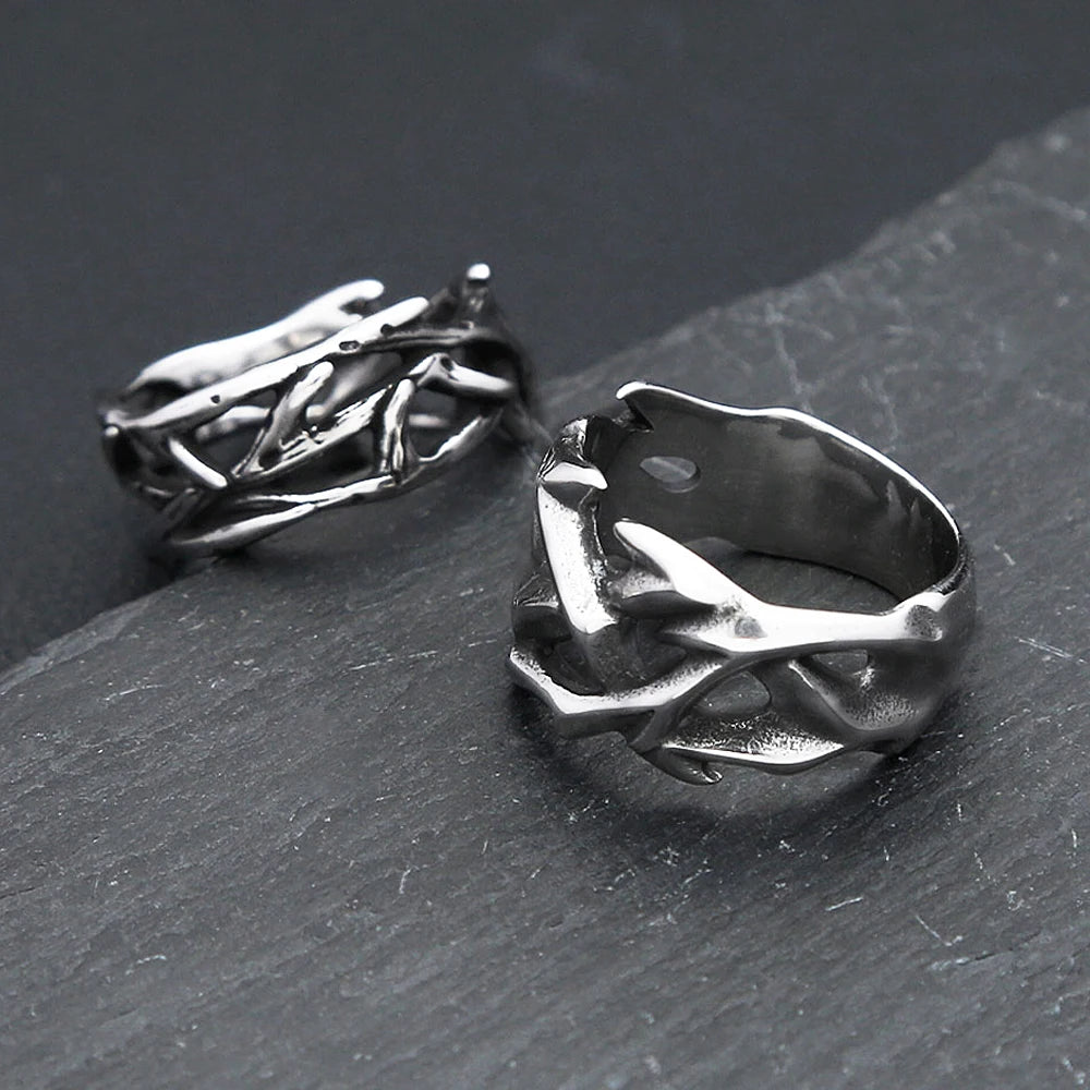 Viking Steel Ring Vintage Hollow Out Thorns