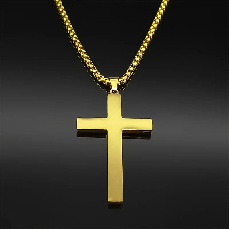 Trendy Cross Rhinestone Pendant Necklace For Women Men Stainless Steel Silver Color Religion Catholic Chain Jewelry
