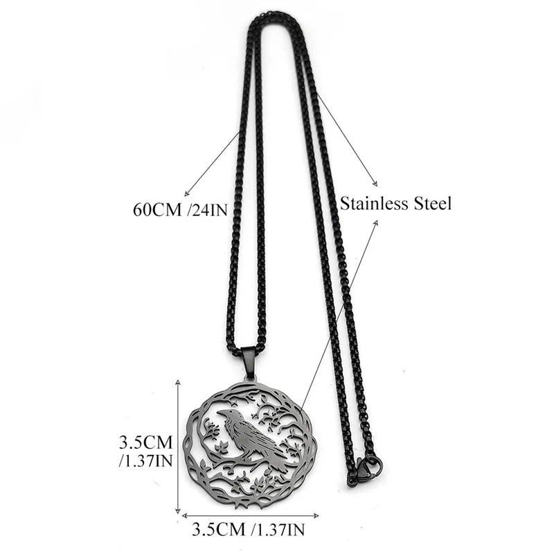 Gothic Raven Stainless Steel Pendant Necklace