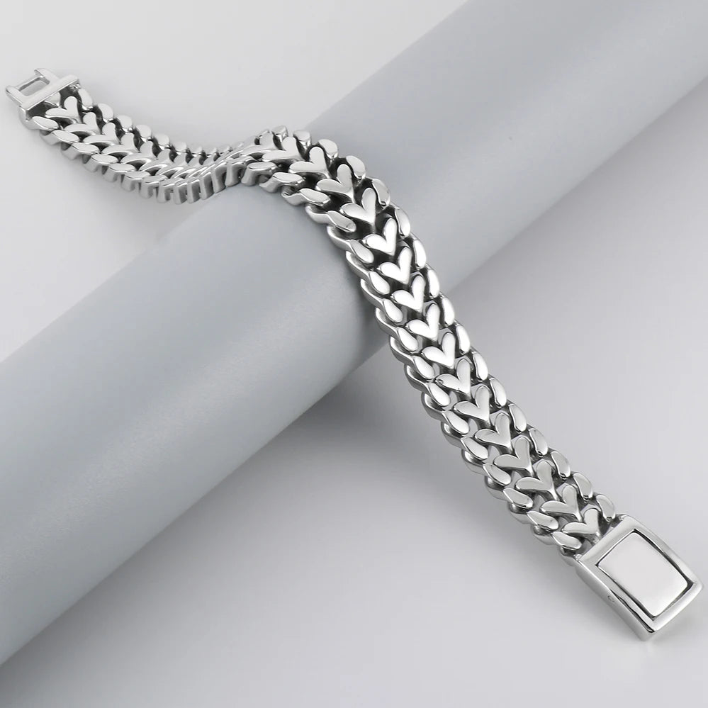 Polished 316l Stainless Steel Bracelet for Men 16MM Chain Link Men's Wrist Arm Jewelry Birthday Gifts for Boys Him