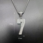 Stainless Steel Titanium Hip Hop Number 7 Bling Iced Out Pendant Collar Chain Necklace for Men Women Couple Gift