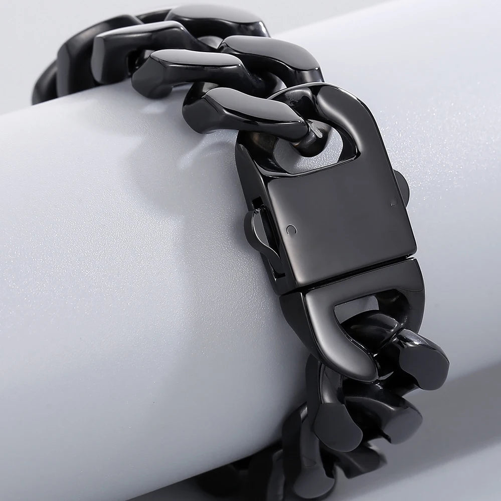Massive Black Chunky Curb Cuban Chain Bracelet for Man Polished Stainless Steel Durable Jewelry Gifts for Men Trendy