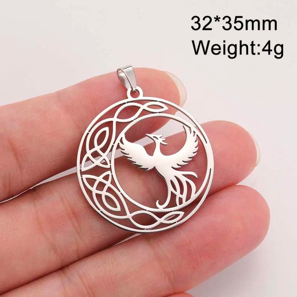 Dawapara Phoenix Pendant for Necklace Earrings Mythology Animal Stainless Steel Charms for Jewelry Making Religious Gift