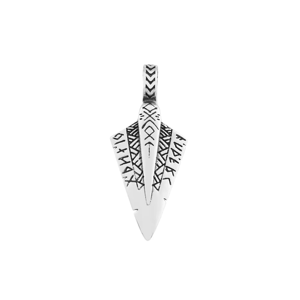Viking Rune Arrowhead Pendant Necklace — Steel