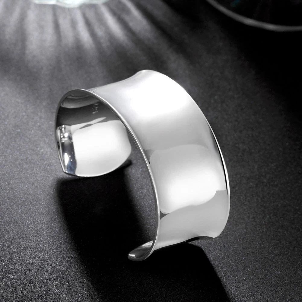 Wide Smooth Cuff Bangle Bracelet for Women — Silver-Tone