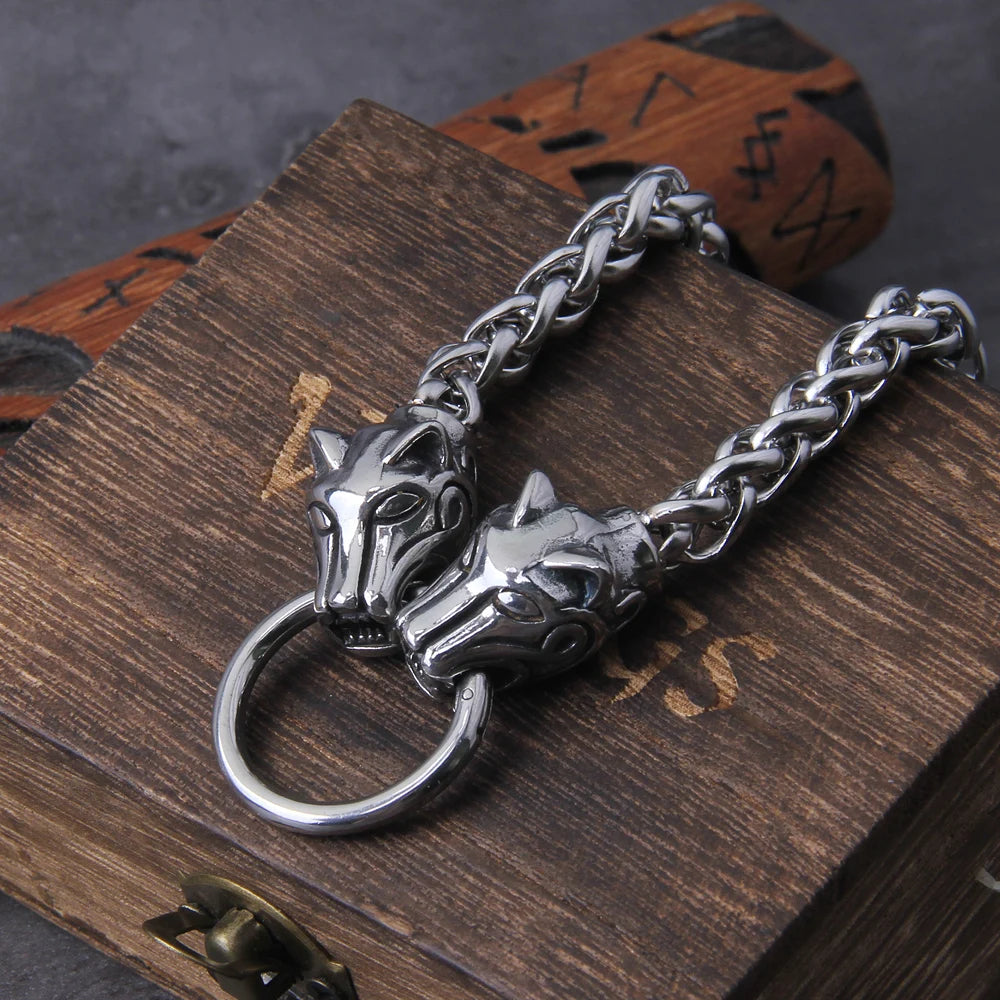 Stainless Steel Viking Goat Head Square-link Chain with Round Clasp without Pendant with wooden box as christmas gift