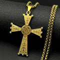 Christian Baroque Style Jesus Cross Pendant Necklace for Women Men Stainless Steel Gold Color Rhinestone Holy Pray
