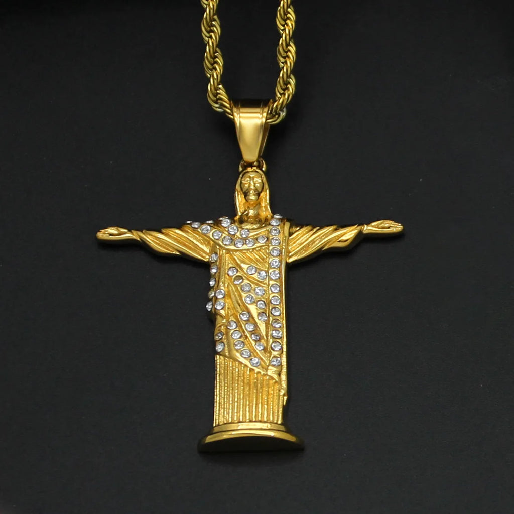 Iced Out Jesus Cross Pendant Necklace