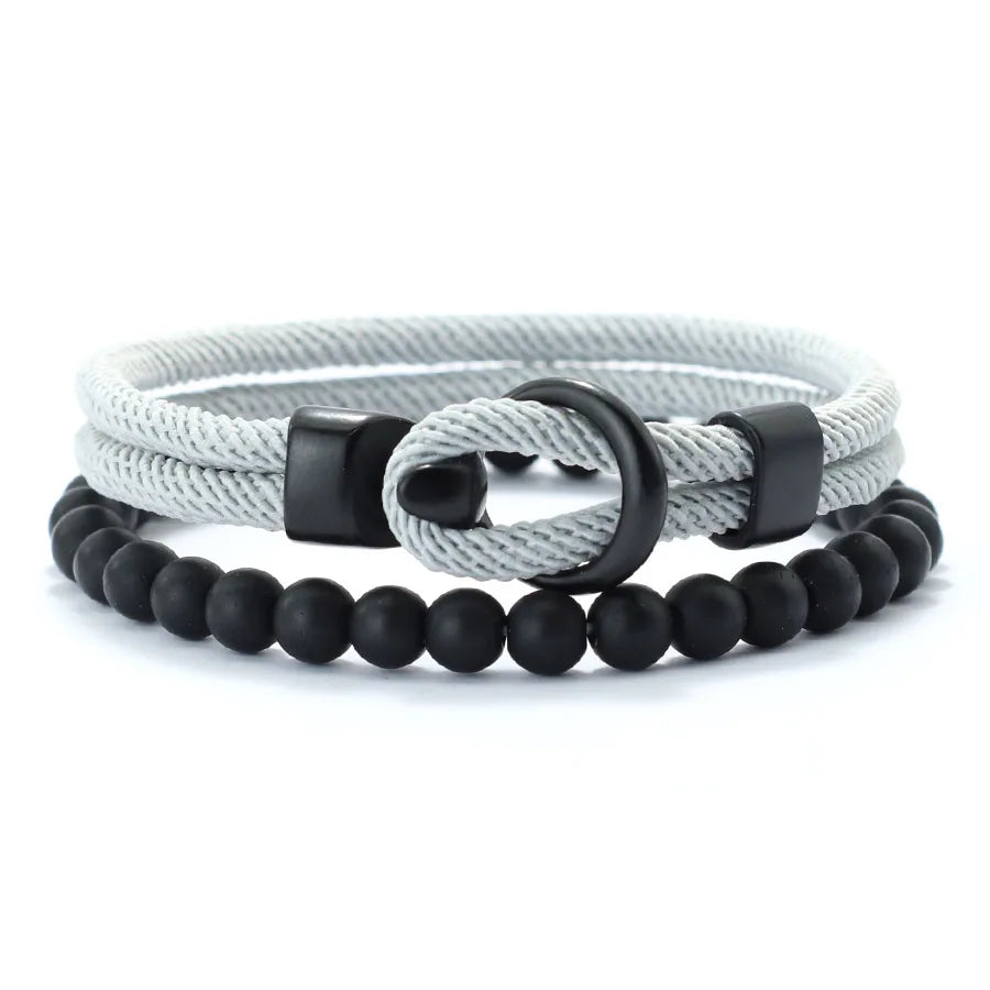 Fashion Mens Bracelet Set Lucky Thread Wrap Braclet Meditation Onyx Stone Beads Braslet Hombre Hand Accessories Fabric