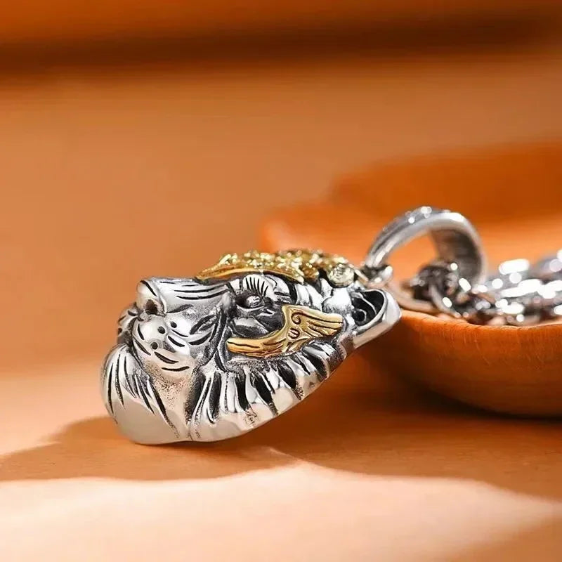 Domineering Tiger Head Pendant Men\\\'s Fashion Animal Tiger Necklace Punk Hip-Hop Trend Casual Jewelry Boyfriend Gift