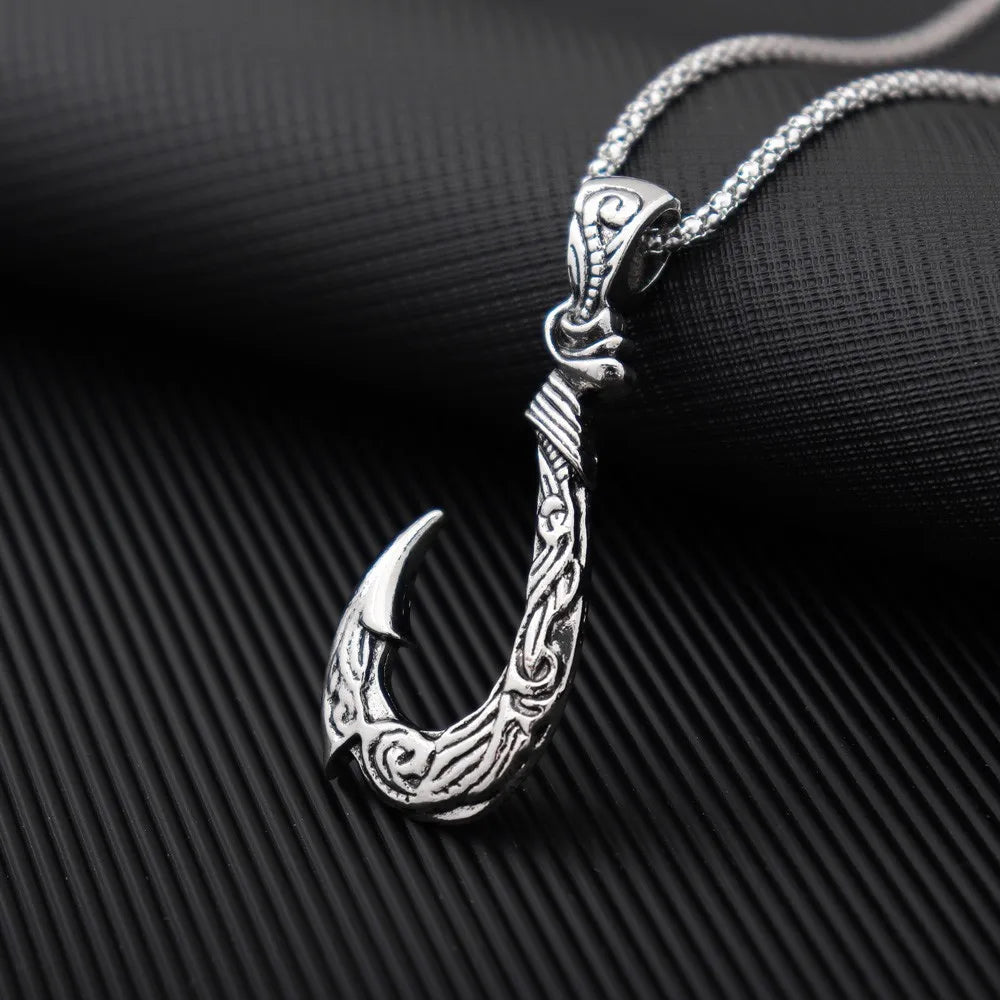 Norse Mythology Moana Fishing Hook Men's Pendant Necklace Retro Legendary Viking Designer Pendants Box Chain Jewelry Party Gift