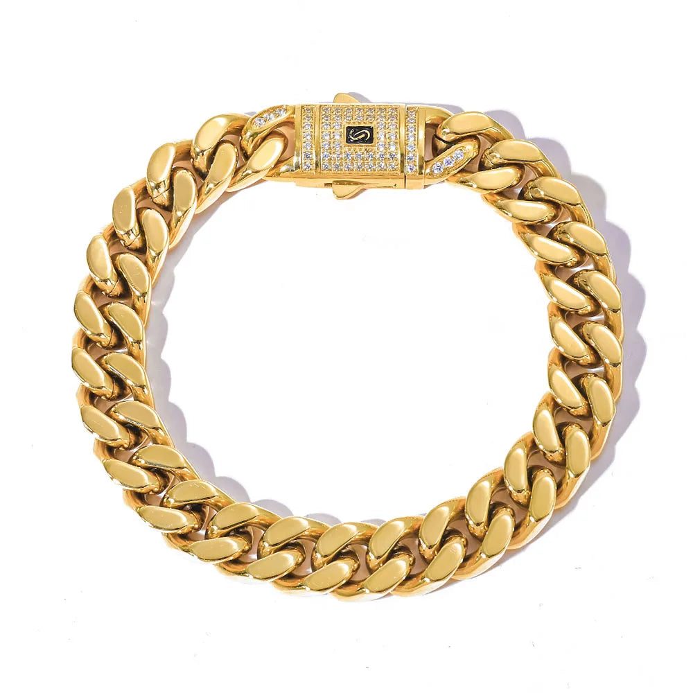 Black Cuban Bracelet Stainless Steel 14K Gold 6-13MM
