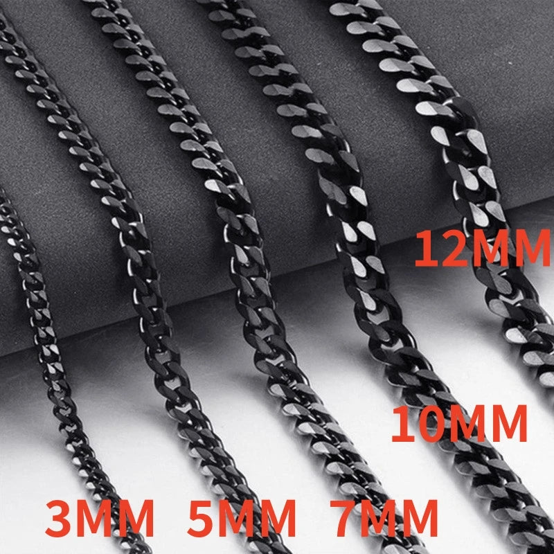 Waterproof Stainless Steel Cuban Link Chain Necklace For Men Goth Punk Accessory Jewelry Black Gold Silver Color