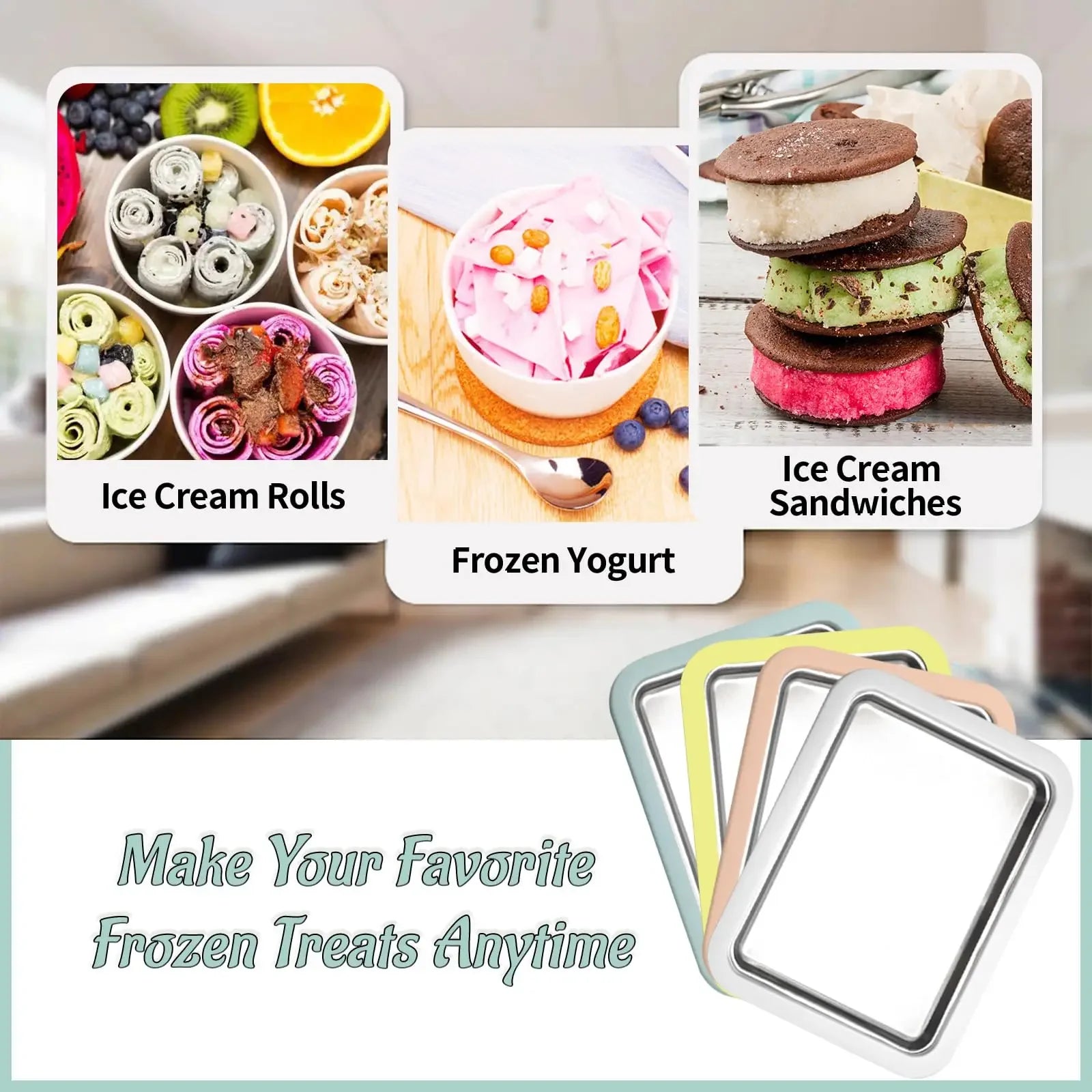 Multifunctional Rolled Ice Cream Maker Cold Sweet Fried Ice Pan DIY Household Frozen Yogurt Maker for Homemade Stir Fry