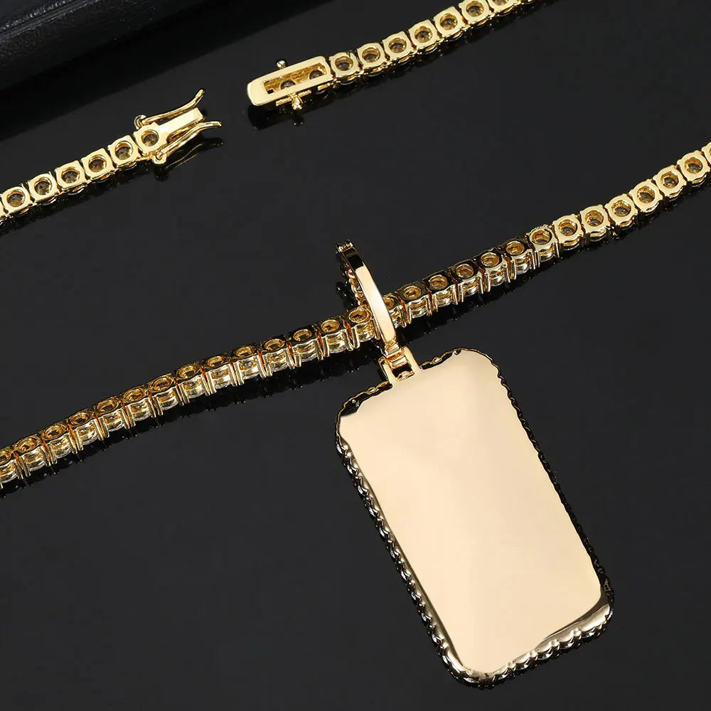 Iced Out Photo Pendant Necklace Rectangle
