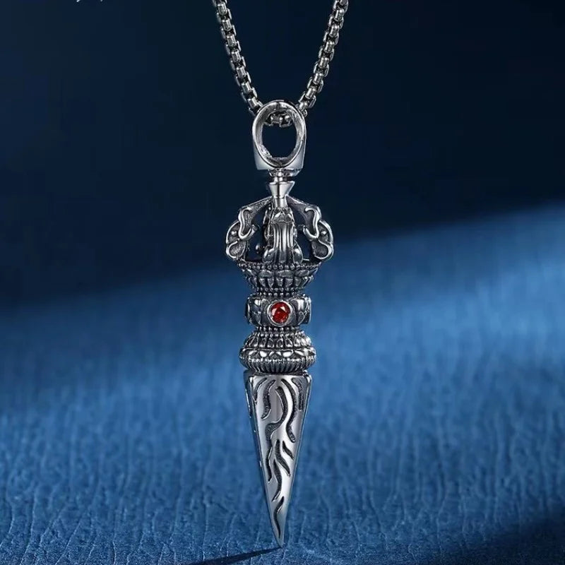 Retro Subduing Demon Pestle Pendant Necklace Male Jewelry Tide Amulet 925 Silver Chain Necklace For Men Personality