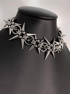Grunge Rivet Chain Necklace — Geometric Goth Charm