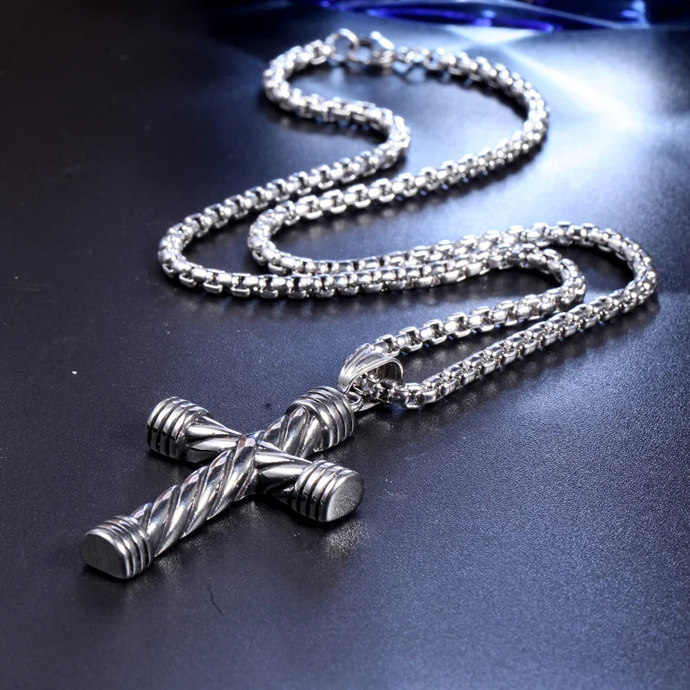 Korean Version Of Simple Stainless Steel Cross Necklace Pendant Men Fashion Christian Believer Pendant Punk Jewelry Gift
