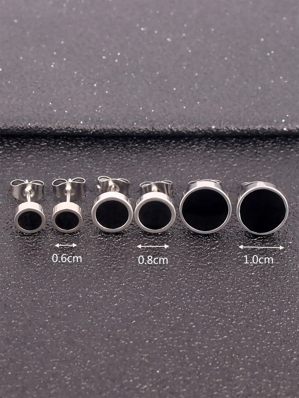 Round Stud Earrings 3 Pairs Set 6mm 8mm 10mm — Stainless Steel