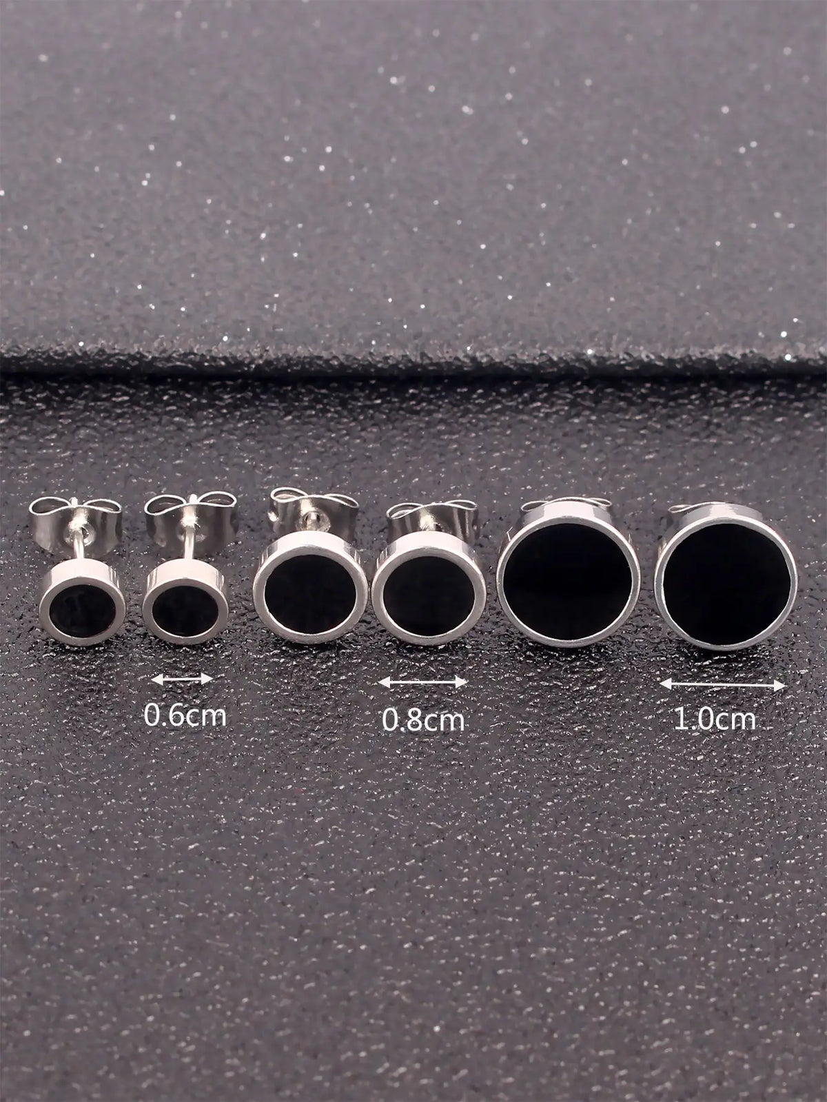 Round Stud Earrings 3 Pairs Set 6mm 8mm 10mm — Stainless Steel