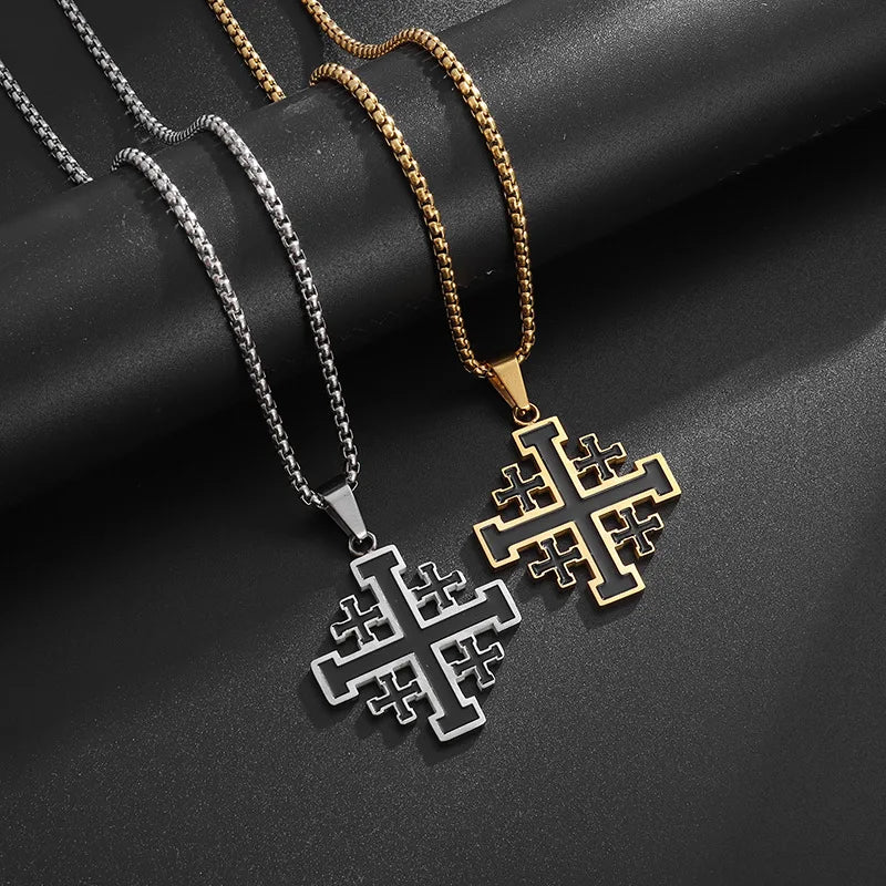 Templar Cross Steel Pendant Vintage Jerusalem