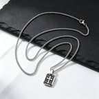 Black Enamel Cross Dog Tag Necklace — Stainless Steel