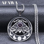 Witch Luna Moth Crescent Necklace for Women Men Stainless Steel Gothic Insect Moon Phase Chain Aesthetic Jewelry colar