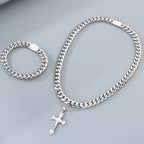 Men's Double Layer Cross Pendant Necklace for Men Gold Color Stainless Steel Cuban Link Chain Necklaces Bracelets