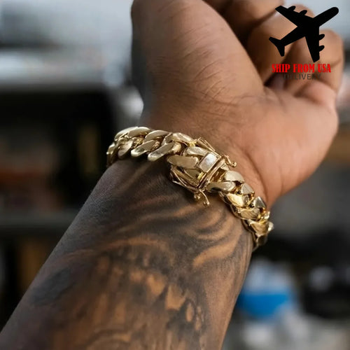 8-14mm Punk Rock Stainless Steel Rhombus Cuban MIami Link Chain Bracelets for Men Hip Hop Rock Jewelry Gold Color