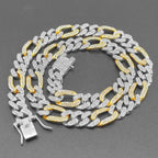 3:1 Figaro Link Chain Choker Necklace For Men Women 2tone Gold Silver Color Iced Out Rhinestones Miami Cuban Hip Hop