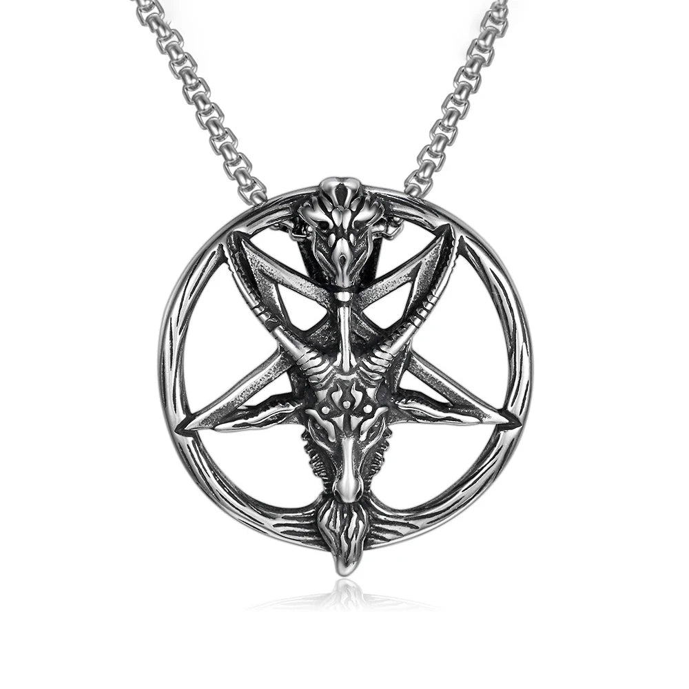 Gothic Vintage Pentagram Satanic Sheep Pendant Necklace For Men Punk Stainless Steel Biker Animal Necklaces Amulet