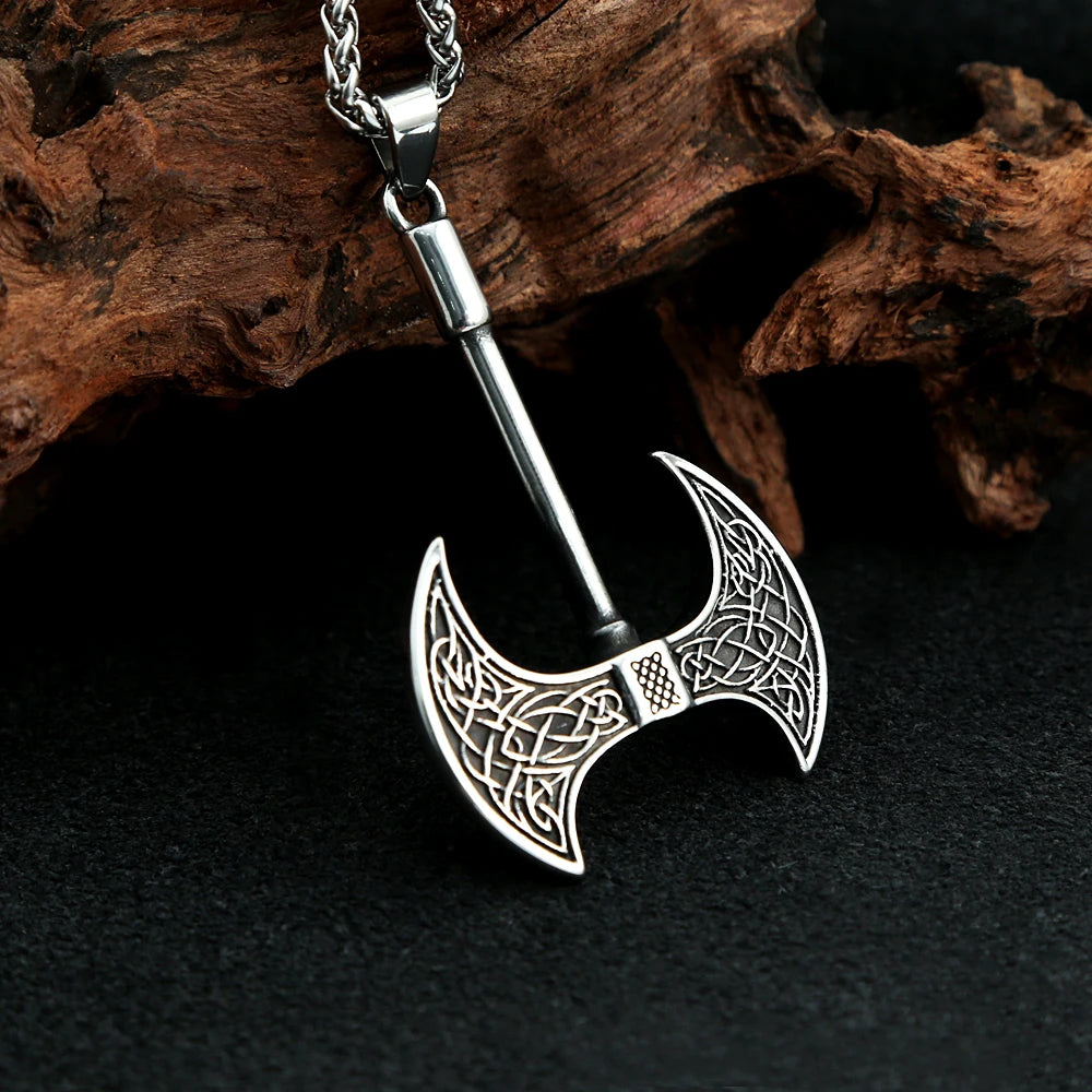 Viking Axe Celtic Knot Pendant — Stainless