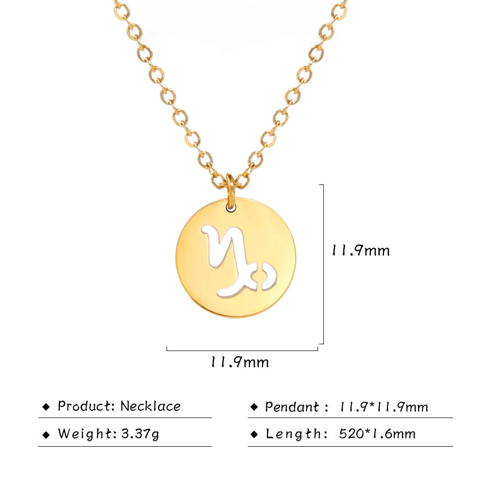 Kkjoy Stainless Steel Star Zodiac Sign Necklaces 12 Constellation Choker Pendants Necklace Aries Libra Leo Collier Birthday Gift